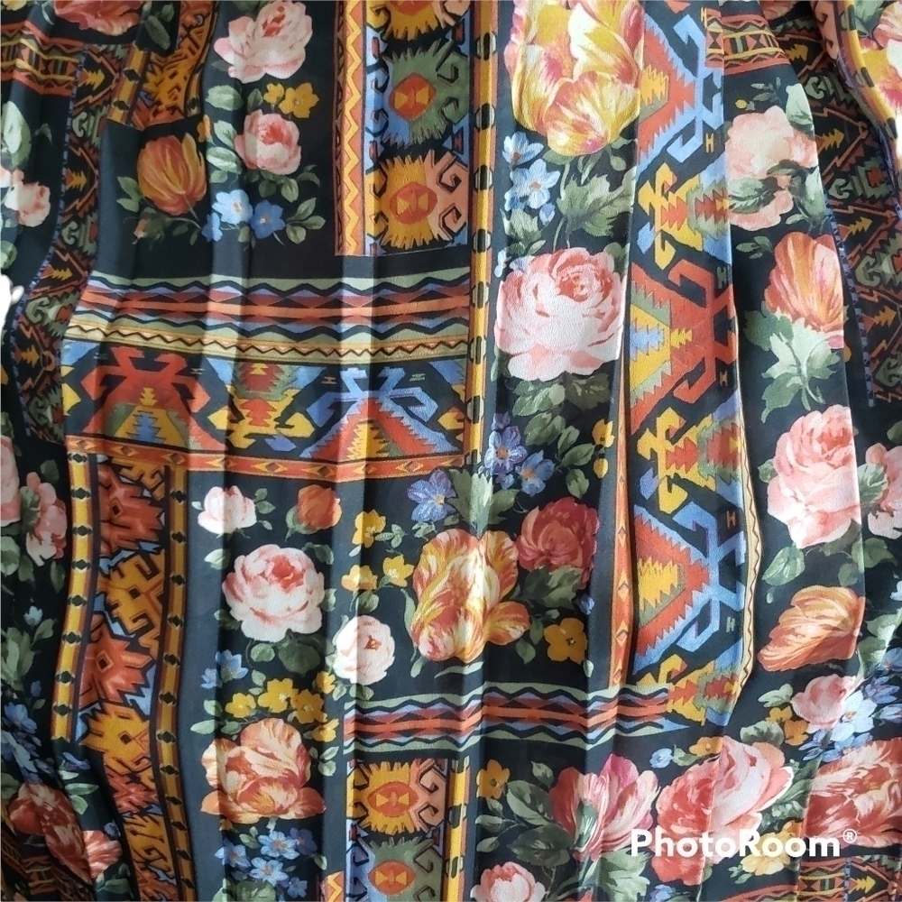 Vintage Lady Caroe Colorful Aztec Floral Print Dress With Belt - Picture 6 of 7